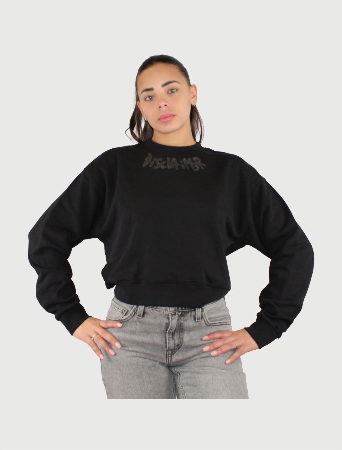 DISCLAIMER - MAGLIA DONNA GIROCOLLO IN FELPA NERO-1