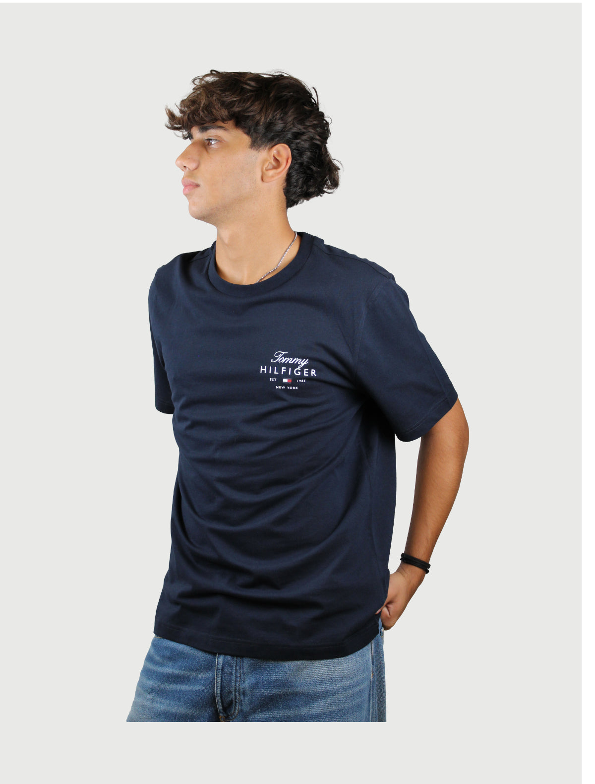 TOMMY HILFIGHER - T-SHIRT SCRIPT STACK REGULAR BLU SKY-1