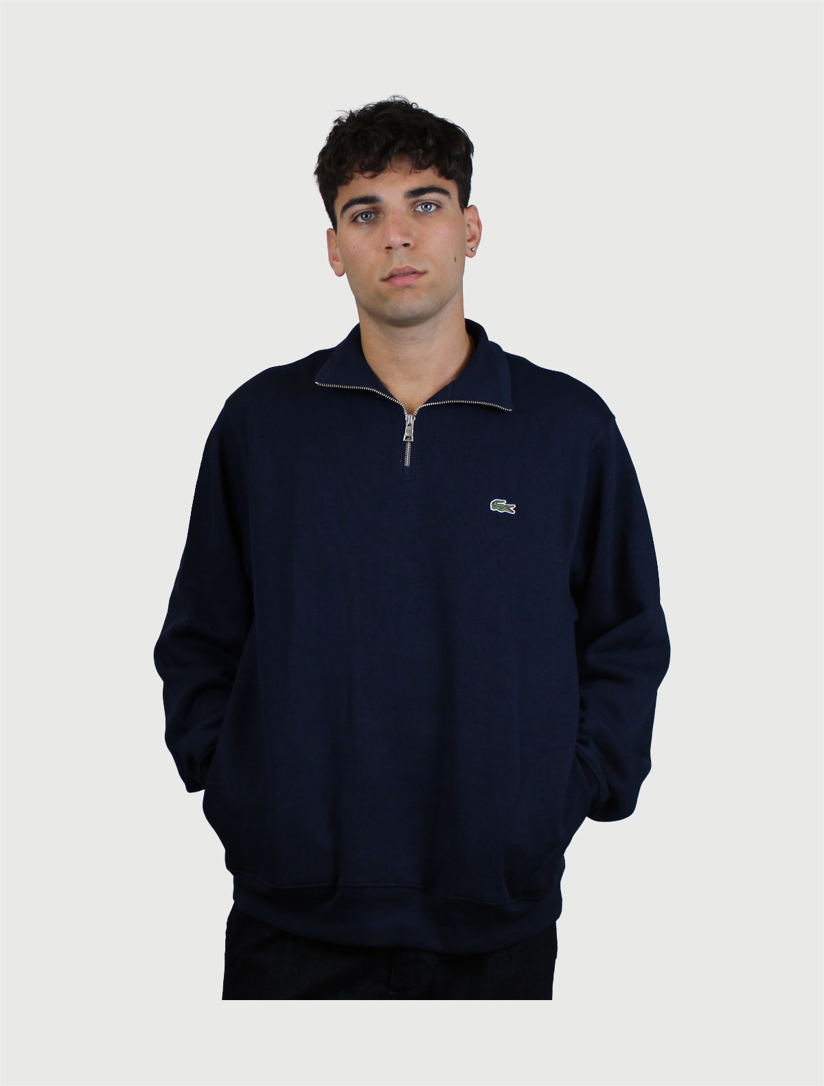 LACOSTE - Pullover uomo in cotone con collo alto e zip-1
