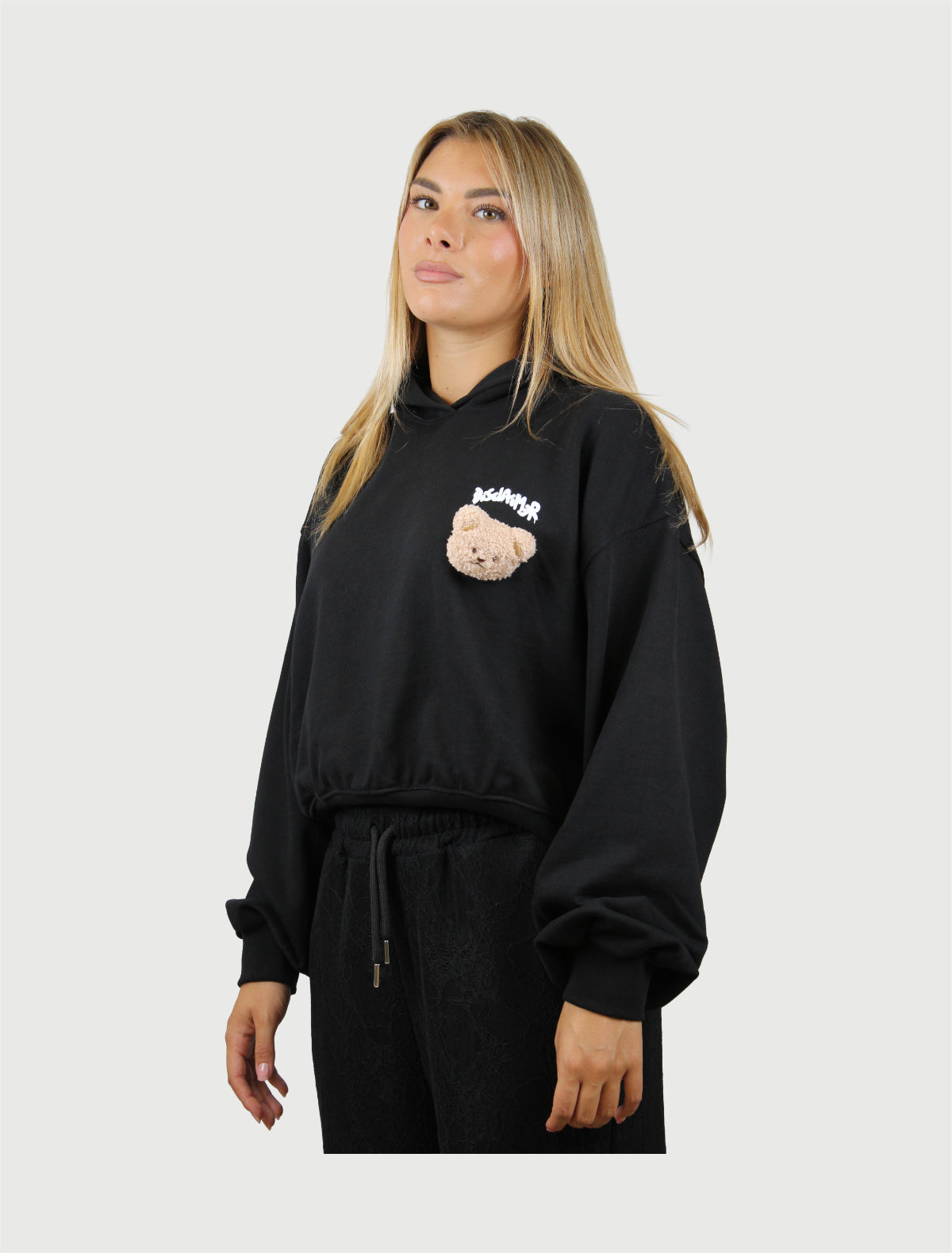 DISCLAIMER - Maglia Donna Oversize con cappuccio in felpa Nero-2