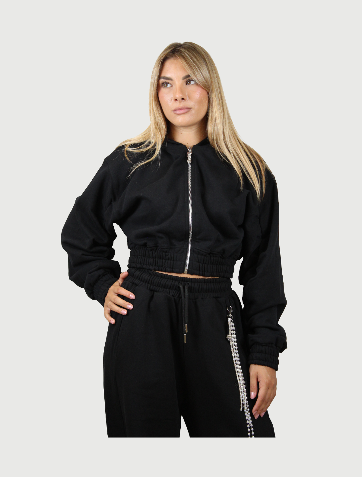 DISCLAIMER - Maglia Donna Full Zip Oversize in felpa Nero