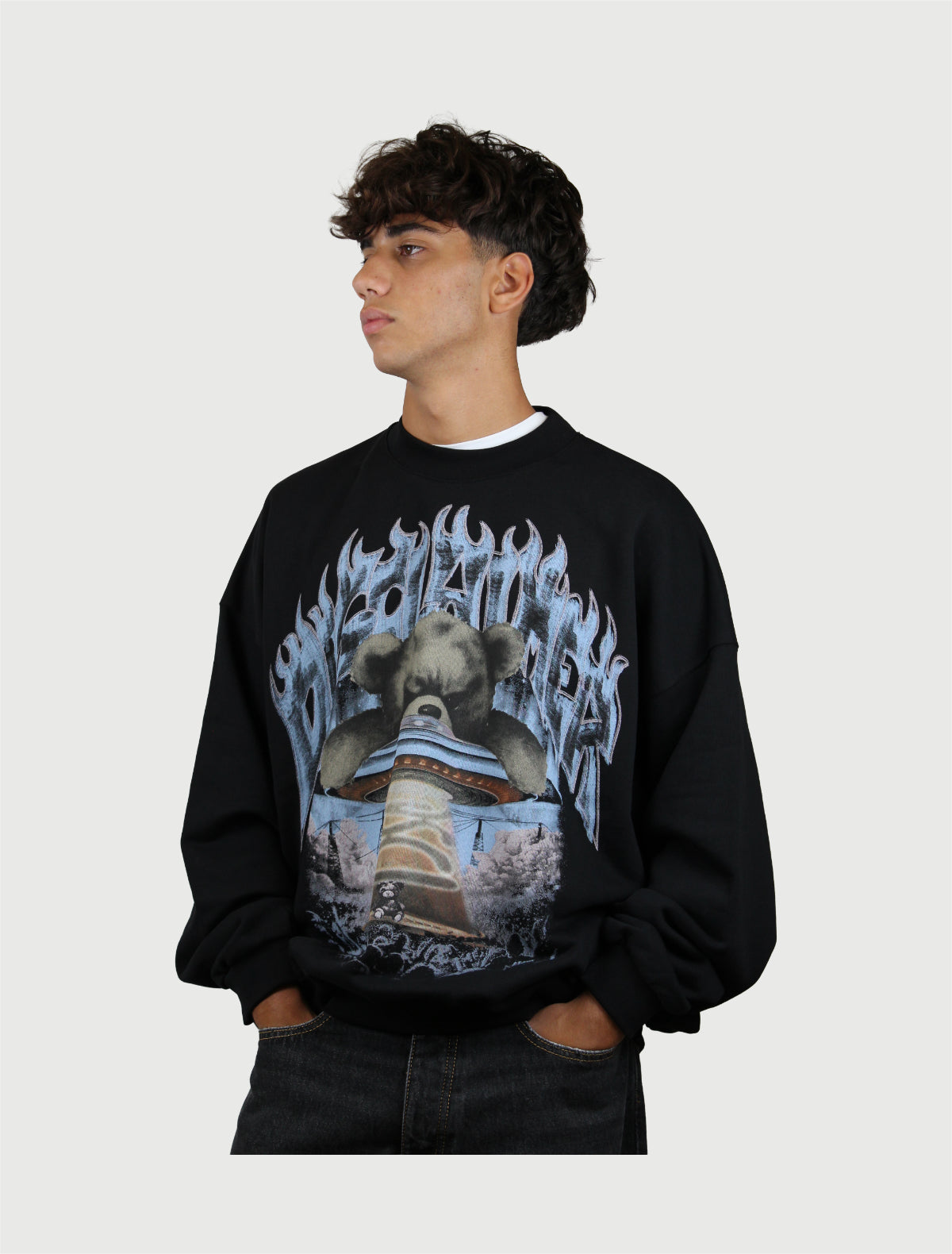 DISCLAIMER - Maglia Uomo Oversize Girocollo in Felpa Nero-1