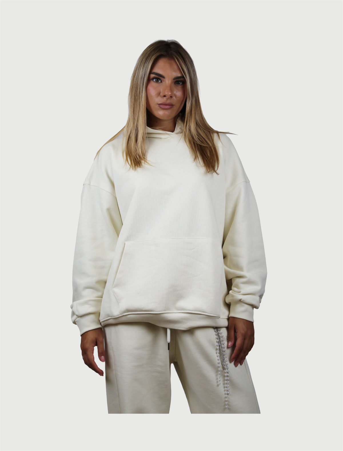 DISCLAIMER - Maglia Donna Oversize con cappuccio in felpa Latte