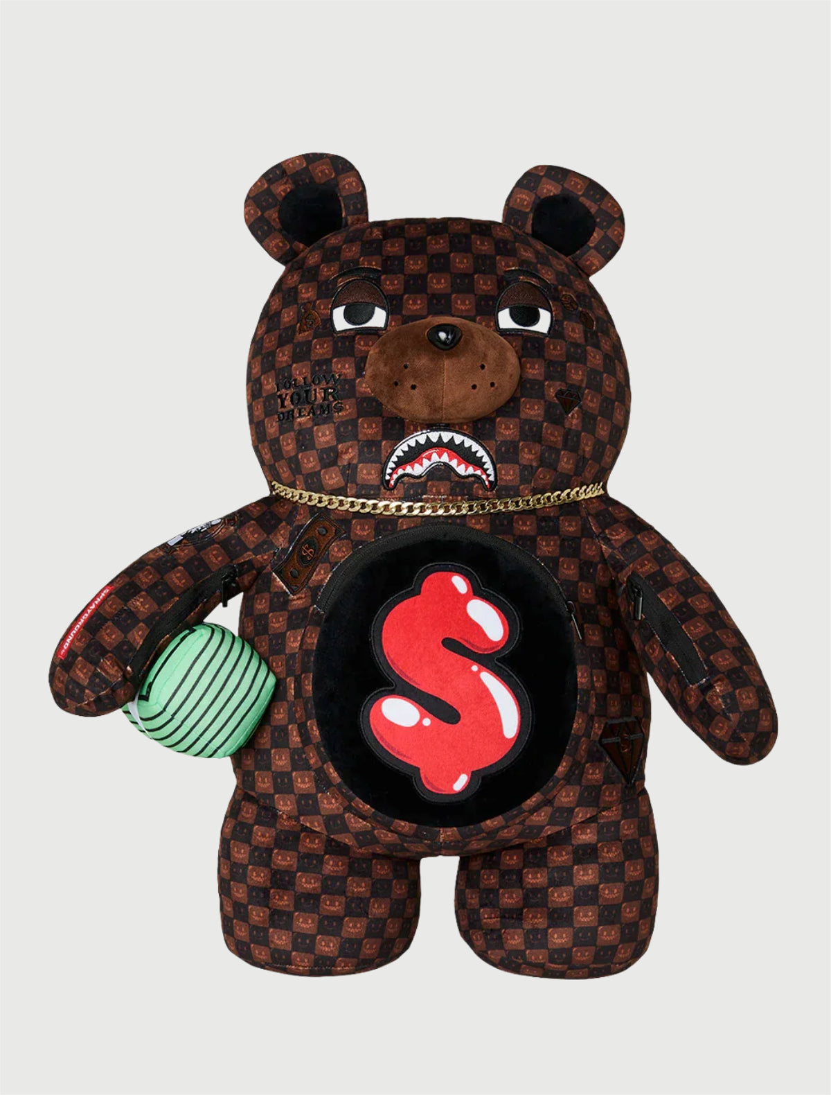 SPRAYGROUND - 910B9308NSZ SHARKS IN PARIS WTF BUBBLE BROWN CHECK MONEYBEAR BACKPACK 175