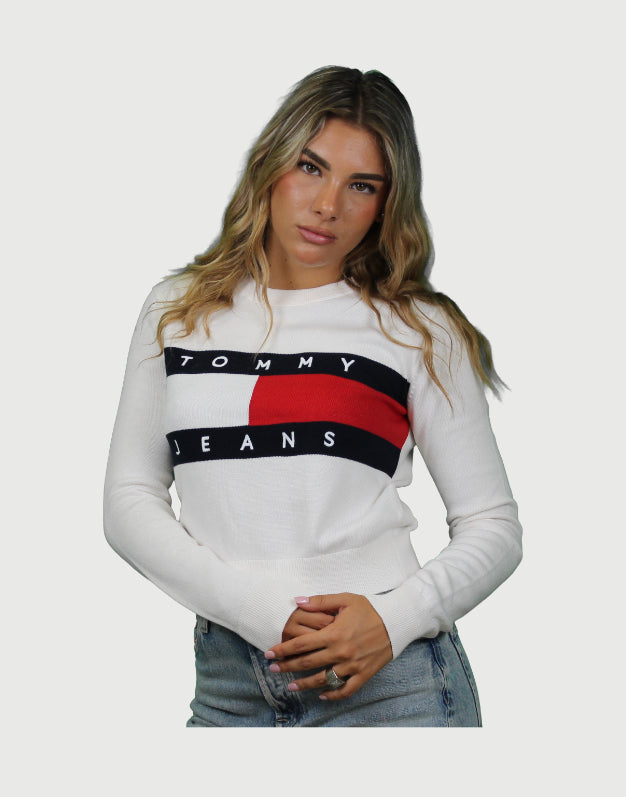 Tommy Jeans  Flag Crew Neck Sweater Ancient White