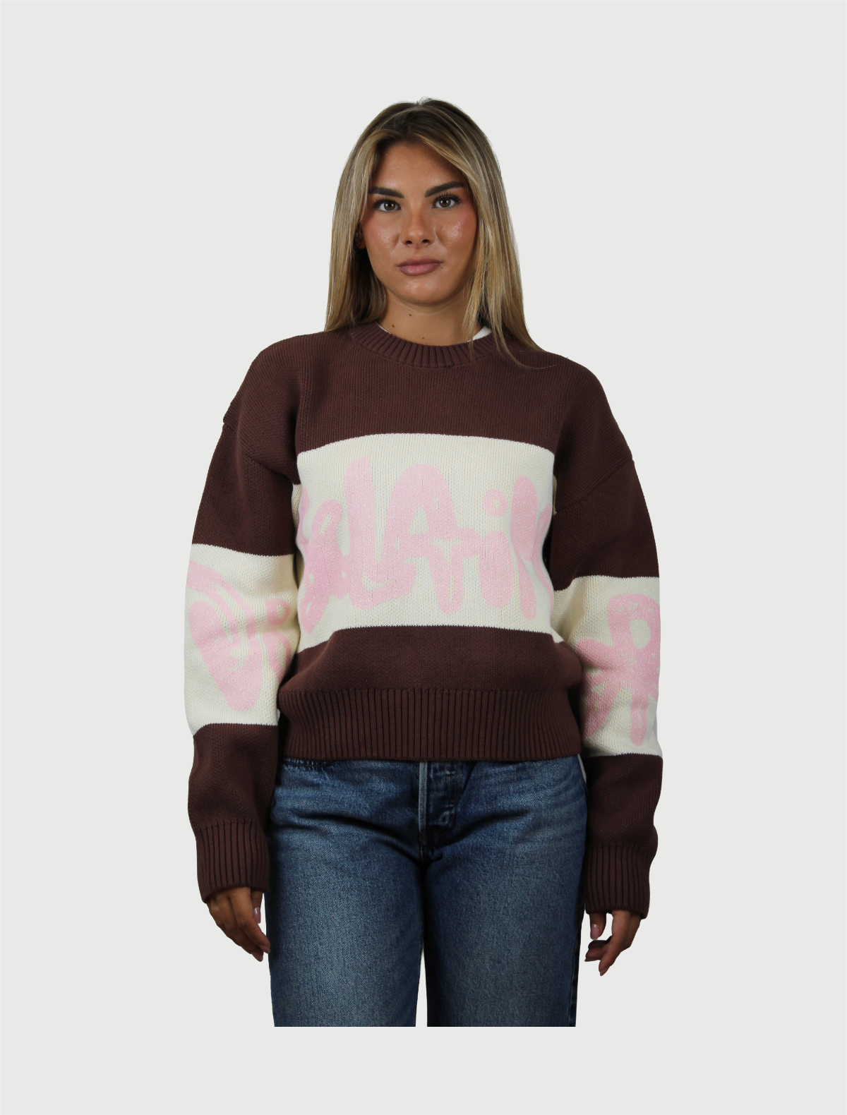DISCLAIMER - Maglia Donna Girocollo in Maglieria Cammello-Latte