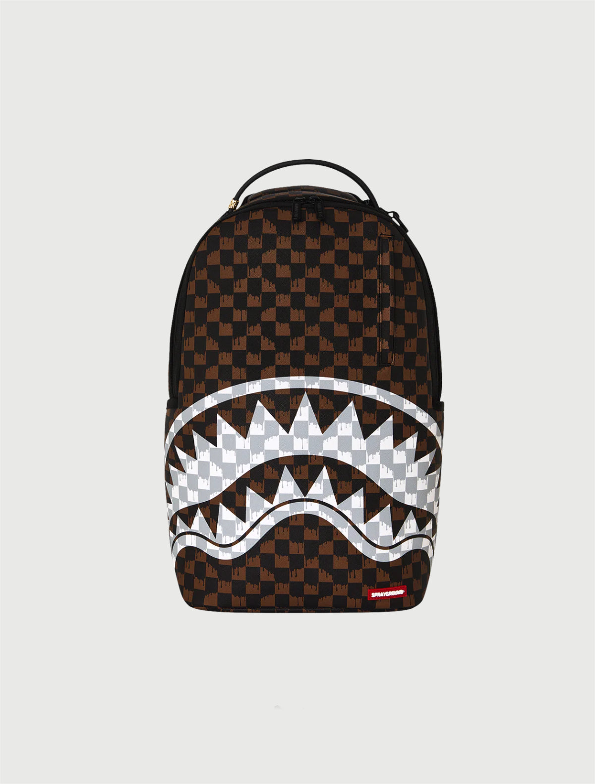 SPRAYGROUND - 910B8552NSZ BROWN AND CREAM DRIP CHECK SHARK BACKPACK-1