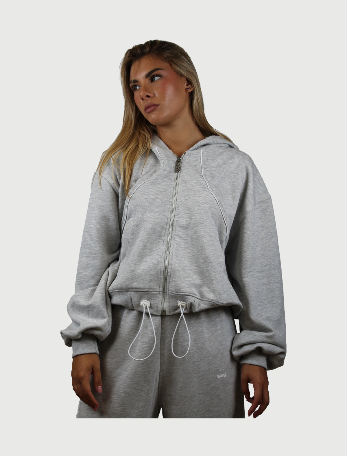 DISCLAIMER - Maglia Donna Full Zip  in felpa Grigio Chiaro Melange