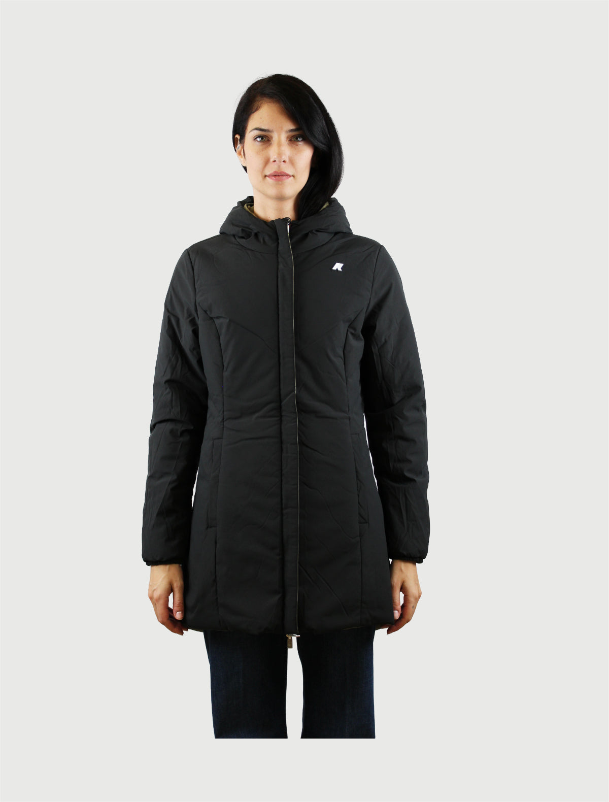 K-WAY - DENISE ST WARM DOUBLE -    GREEN ARMY/BLACK PURE-3