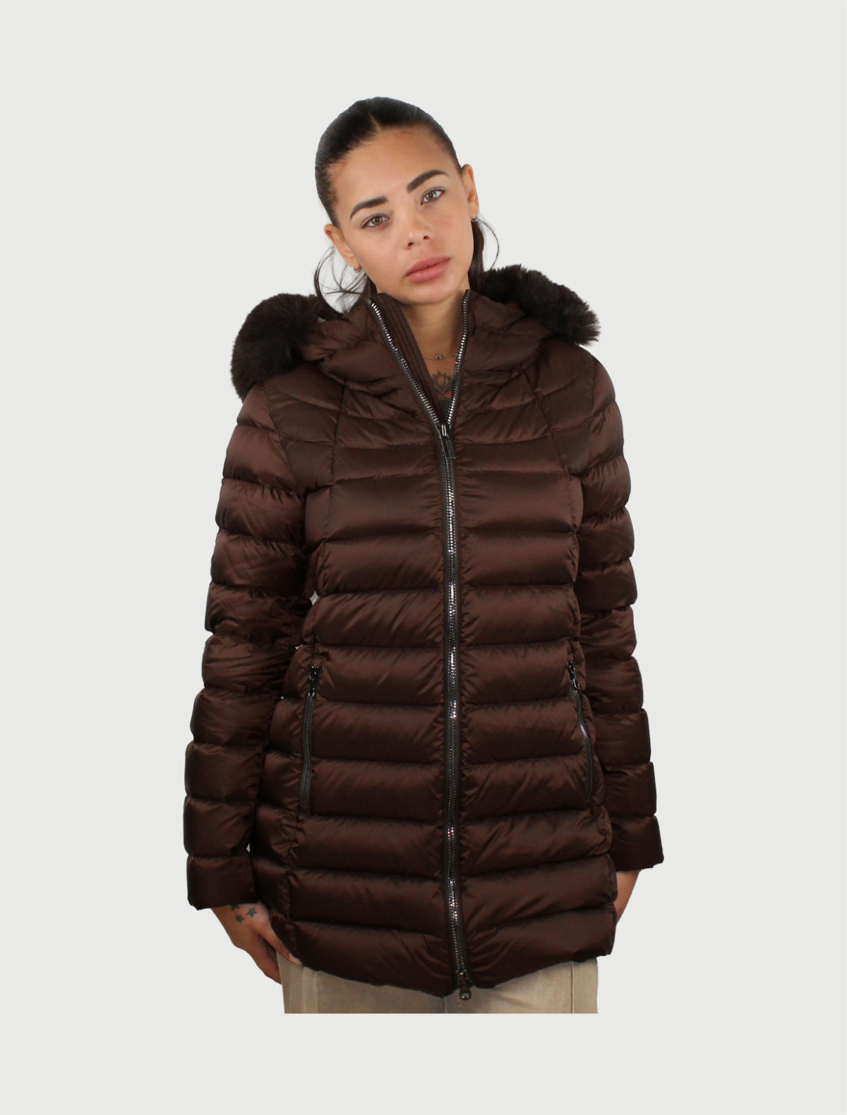 COLMAR - Piumino a trapezio MARRONE BLACK COFFEE  con pelliccia sintetica