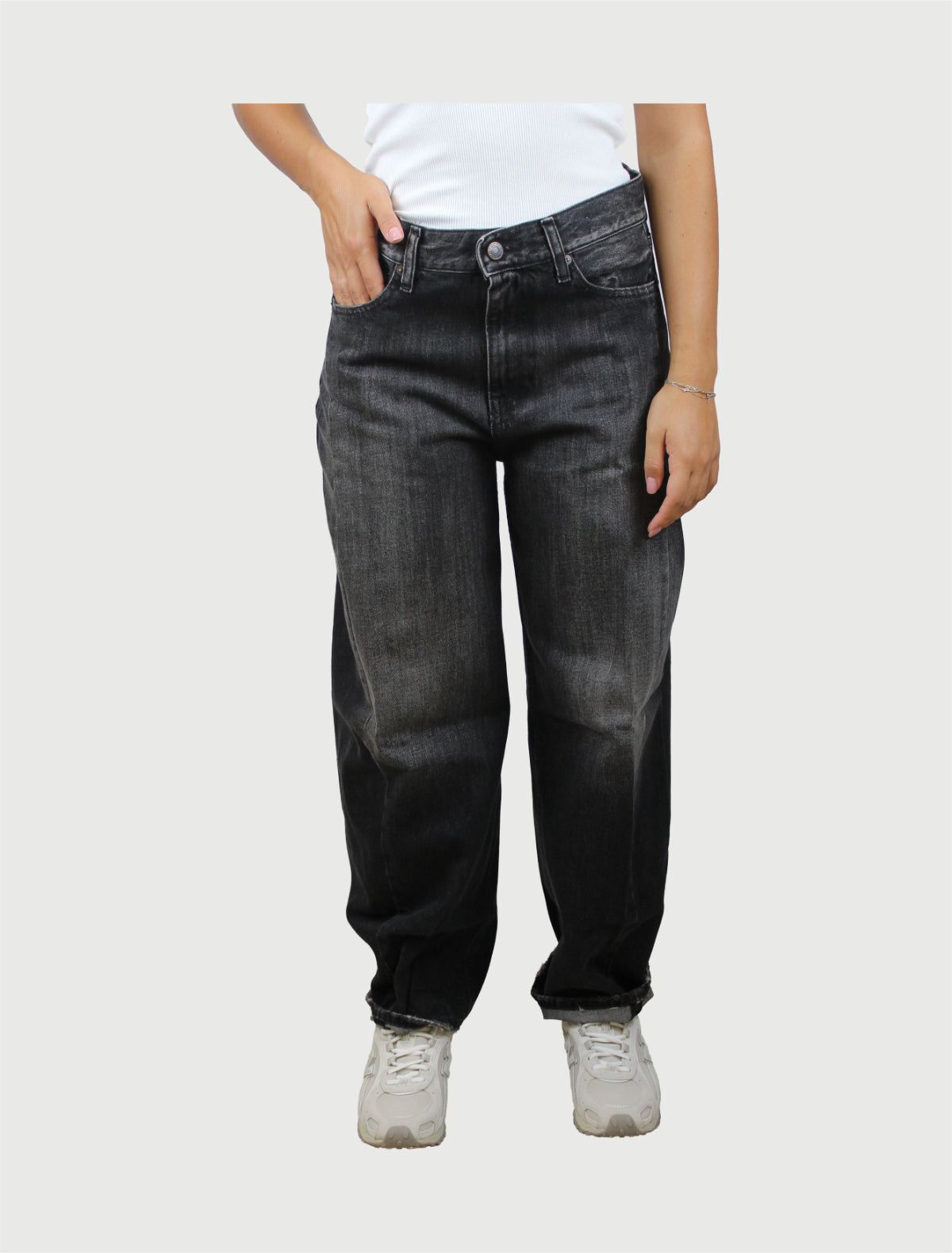 VICOLO - PANTALONE CHIARA DENIM NERO DIRTY-1