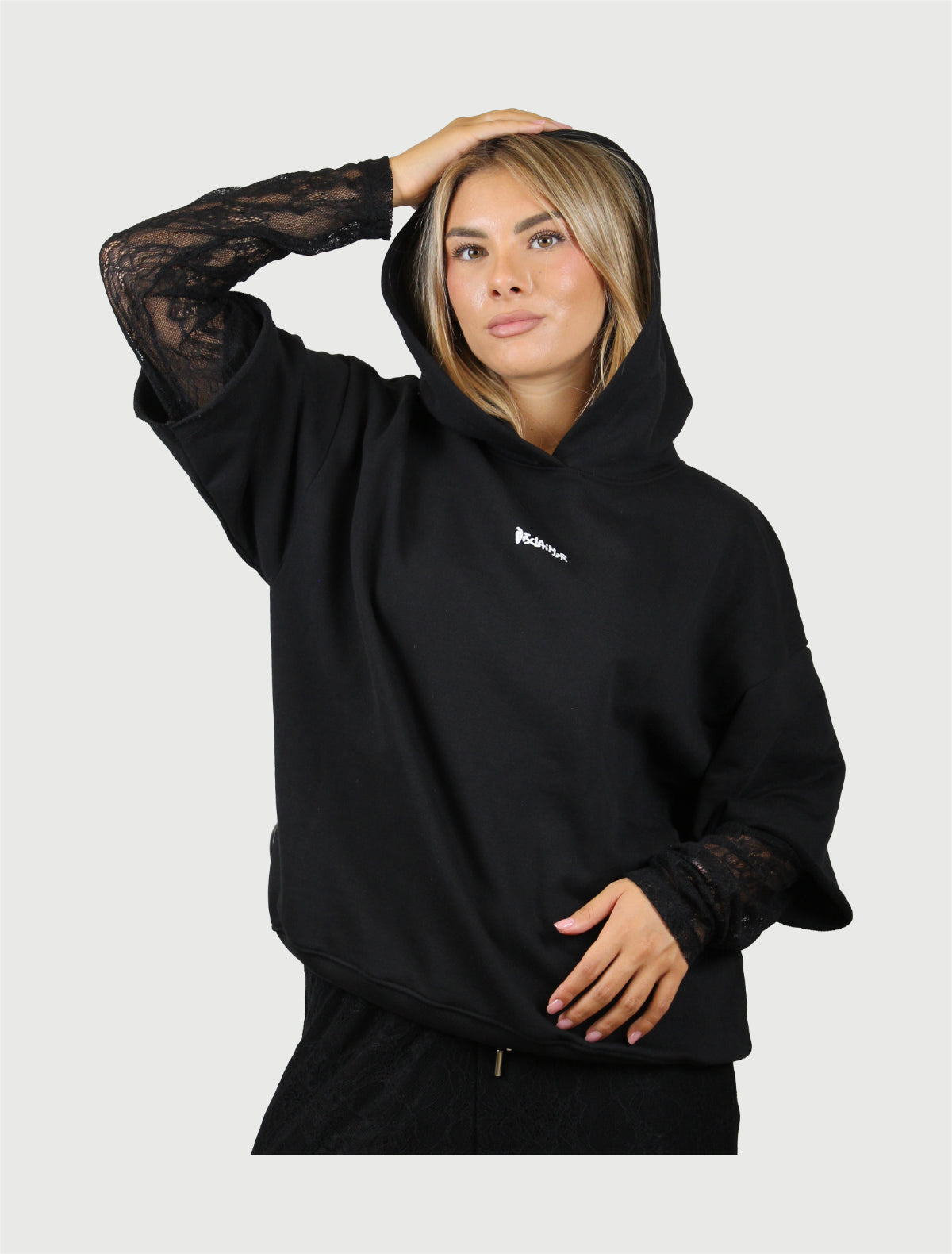 DISCLAIMER - Maglia Donna Oversize Girocollo in felpa Nero