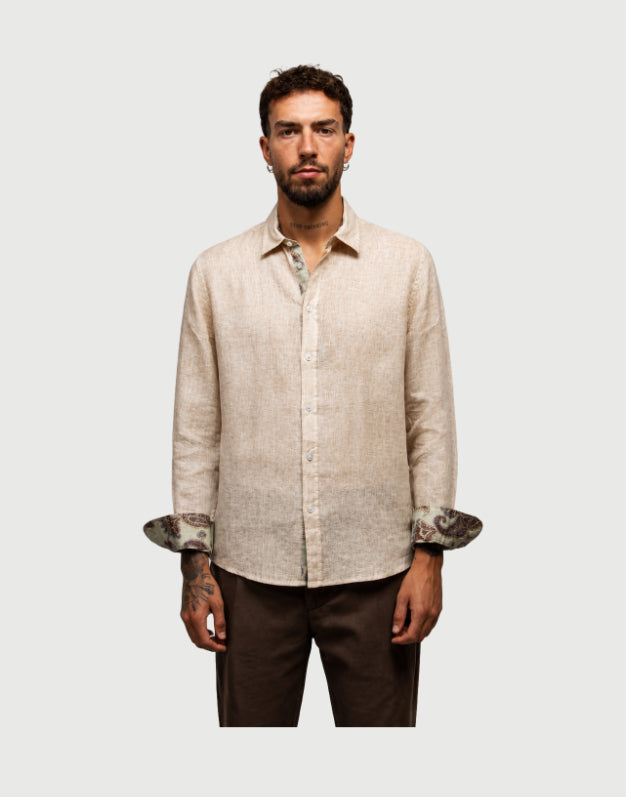 Seinse - Camicia beige con motivi floreali