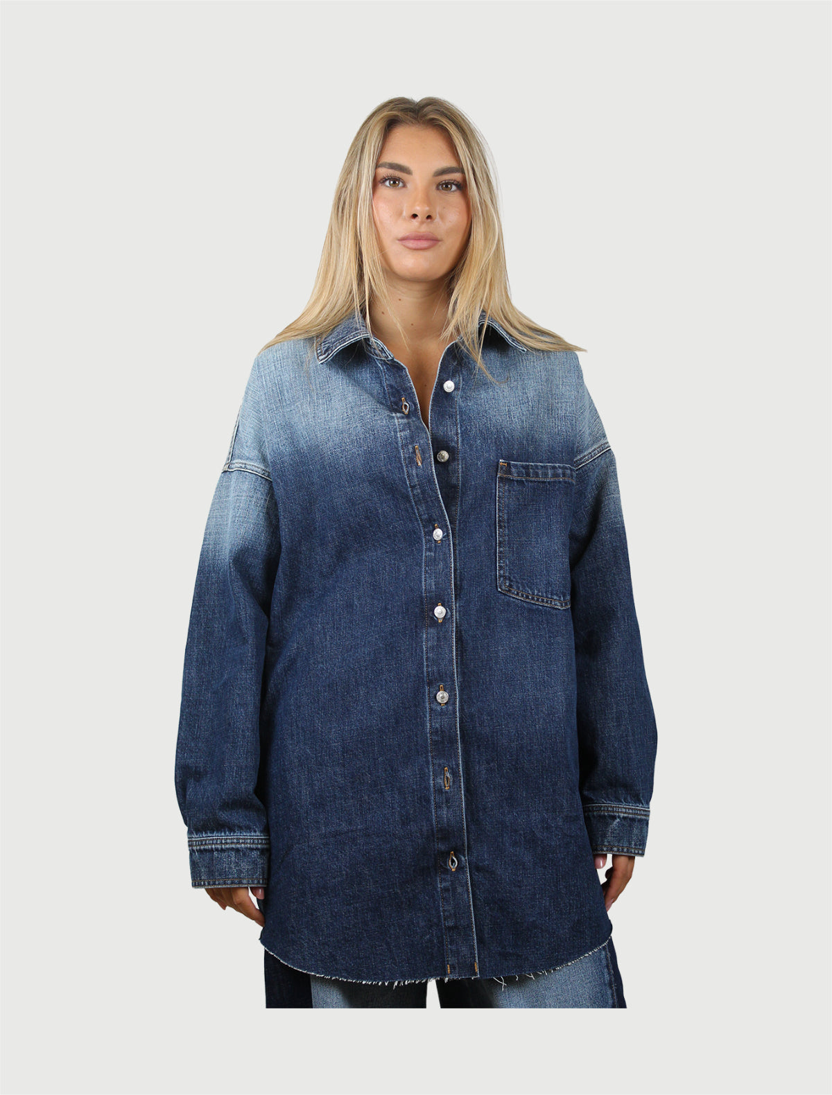 VICOLO - GIACCA LINA DENIM BLU-1