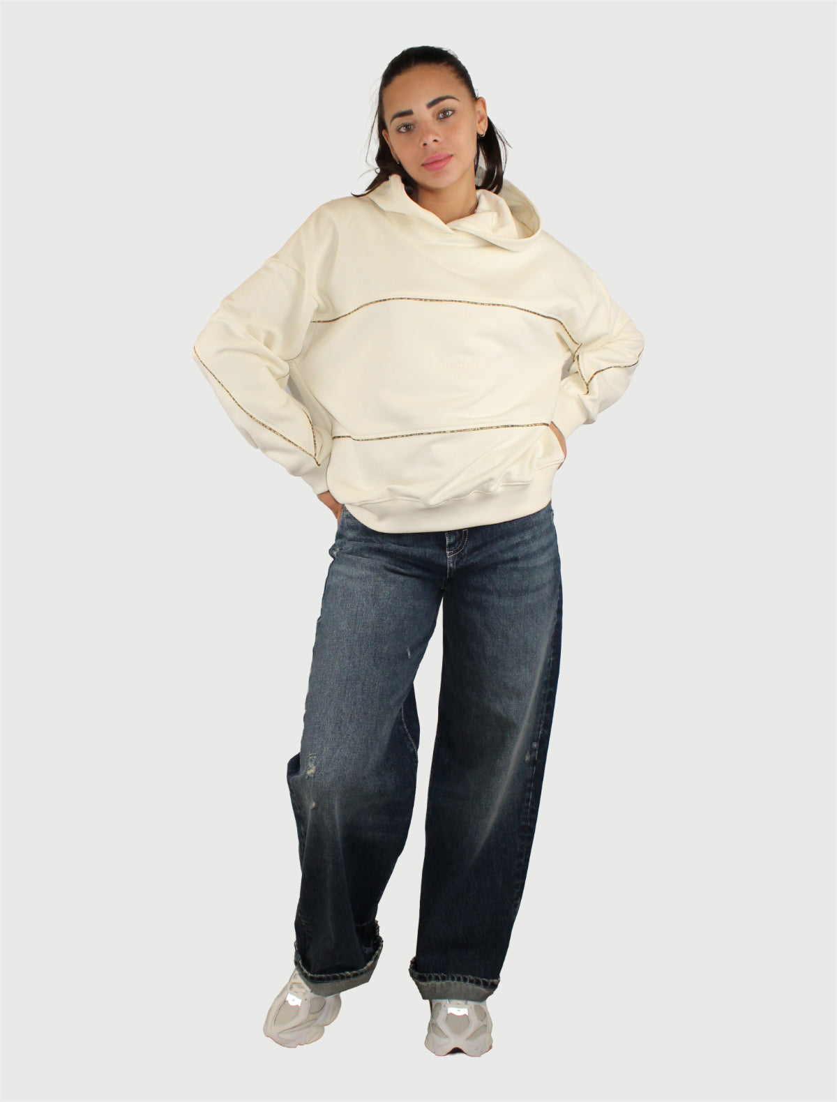 DISCLAIMER - MAGLIA DONNA CON CAPPUCCIO IN FELPA LATTE