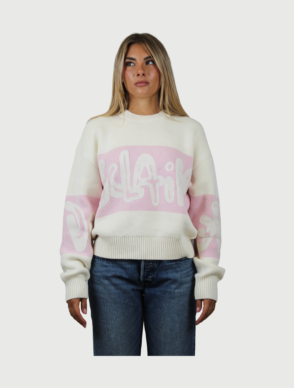 DISCLAIMER - Maglia Donna Girocollo in Maglieria Latte - Rosa