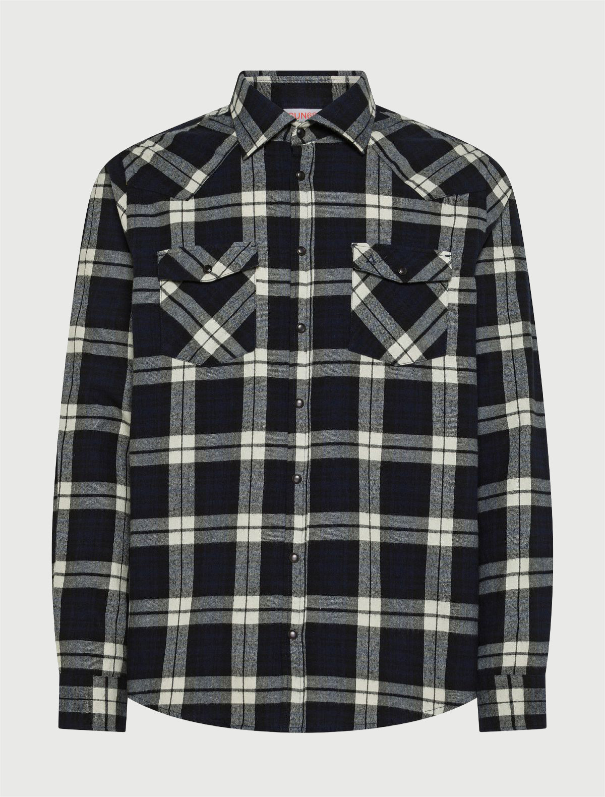 SUN68 - Camicia check in flanella di cotone navy blue/nero
