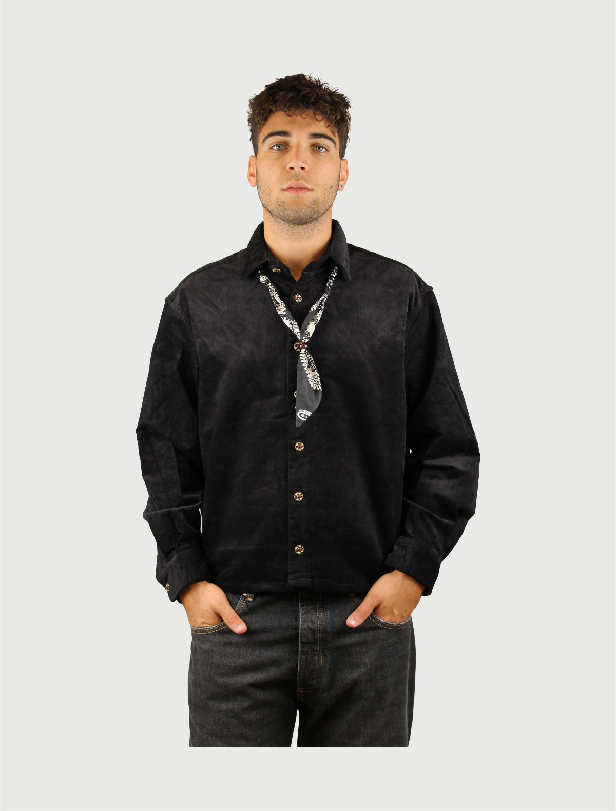 BERNA - CAMICIA CROPPED JERSEY VELLUTO NERA