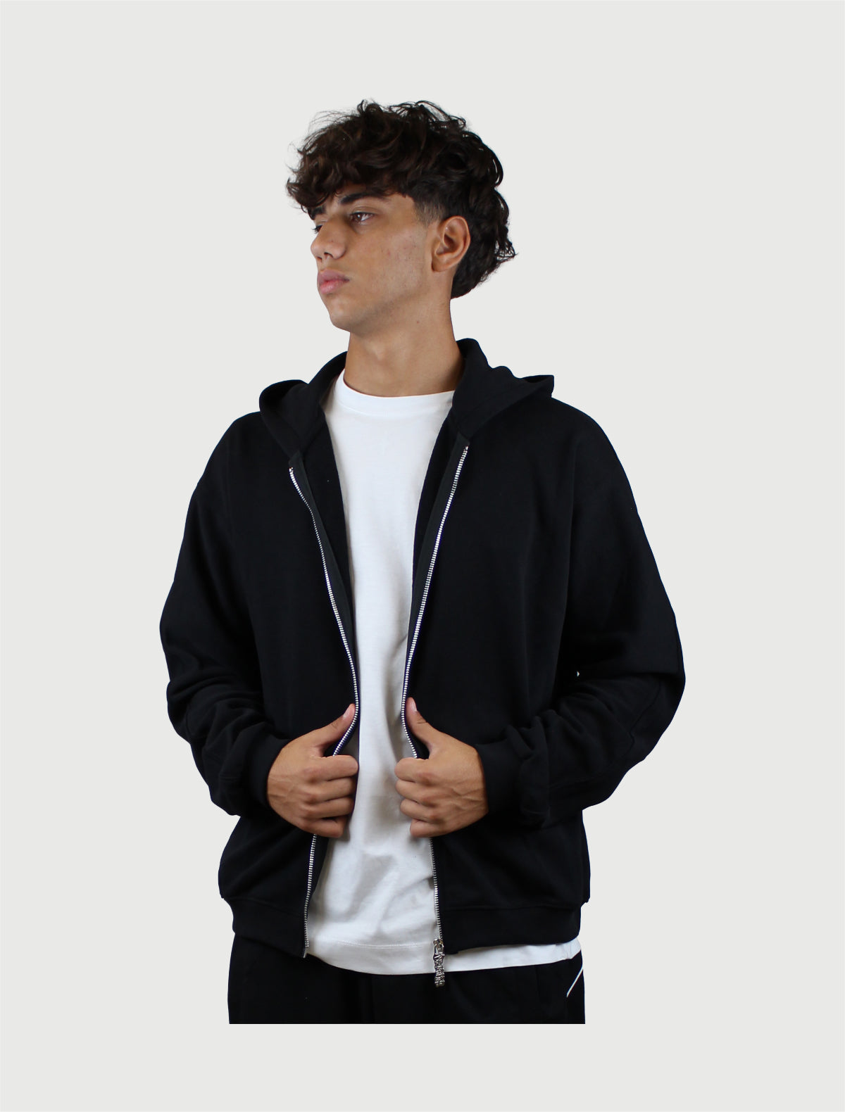 DISCLAIMER - Maglia Uomo Full Zip con Cappuccio in Felpa Nero-2