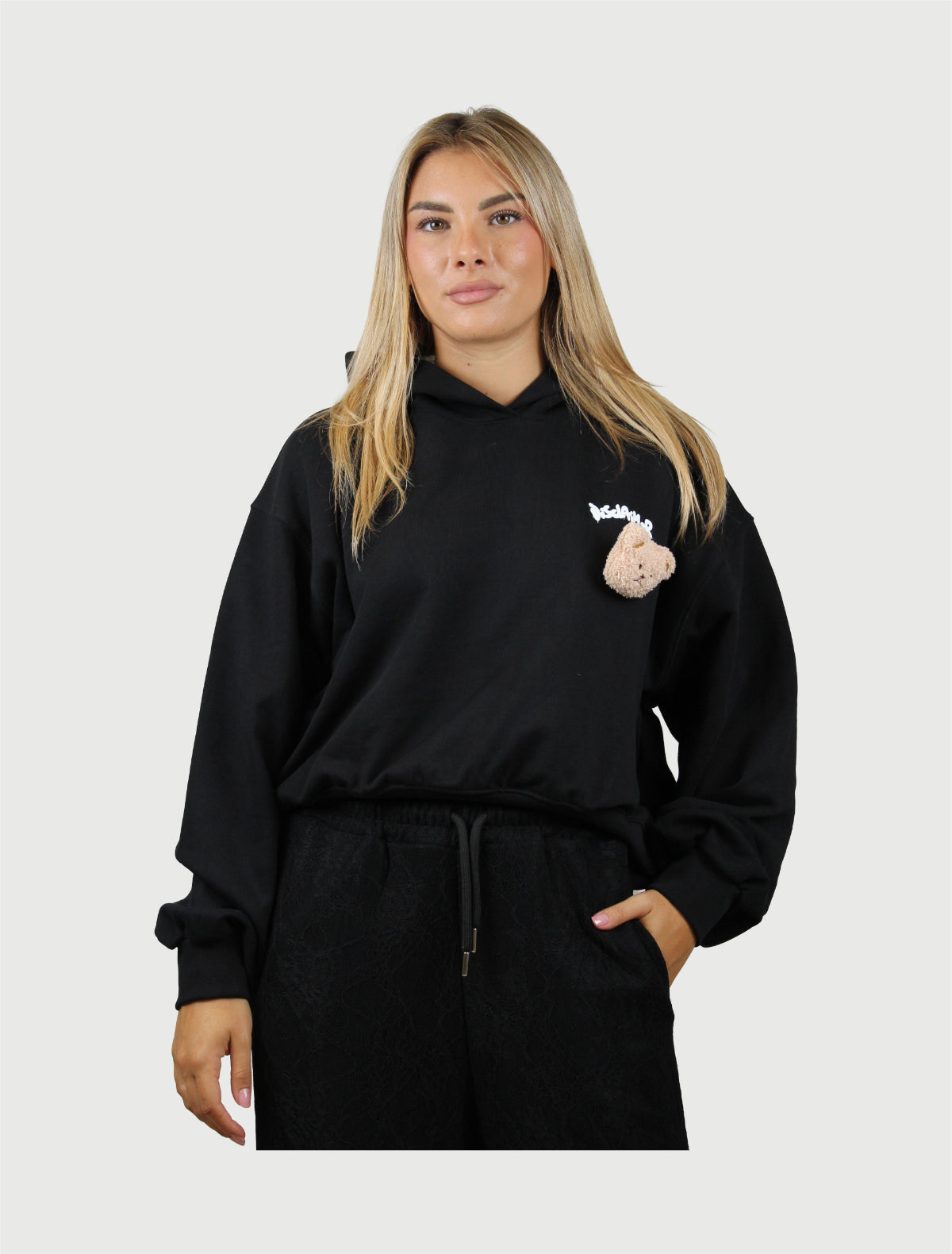 DISCLAIMER - Maglia Donna Oversize con cappuccio in felpa Nero