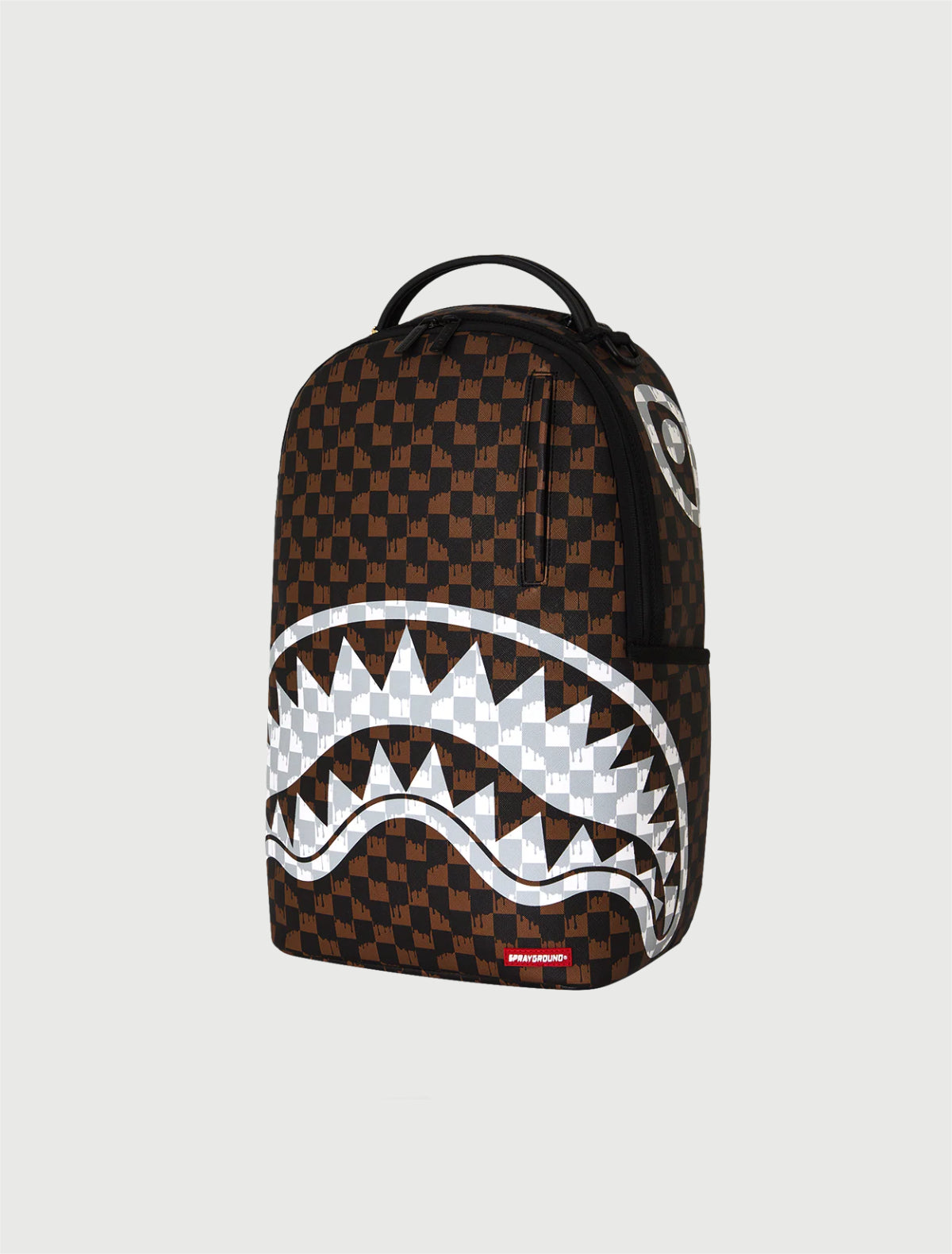 SPRAYGROUND - 910B8552NSZ BROWN AND CREAM DRIP CHECK SHARK BACKPACK-2