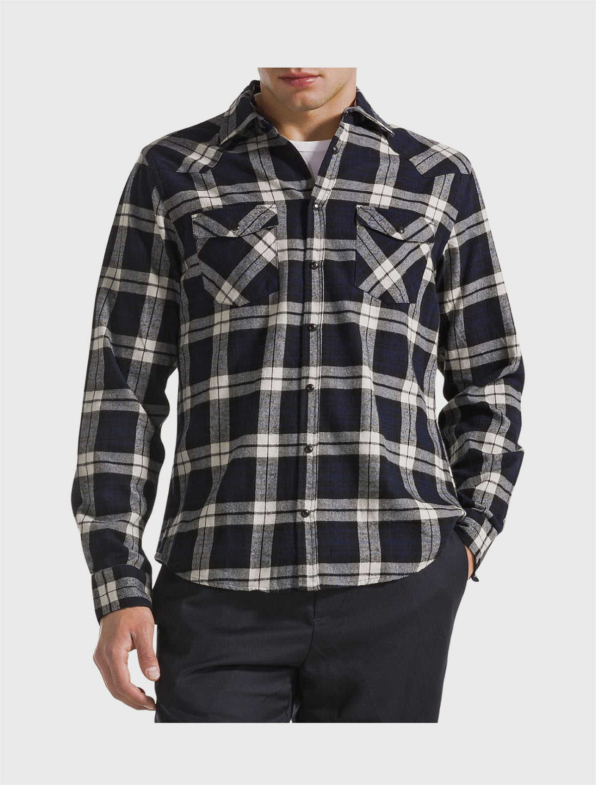 SUN68 - Camicia check in flanella di cotone navy blue/nero-2