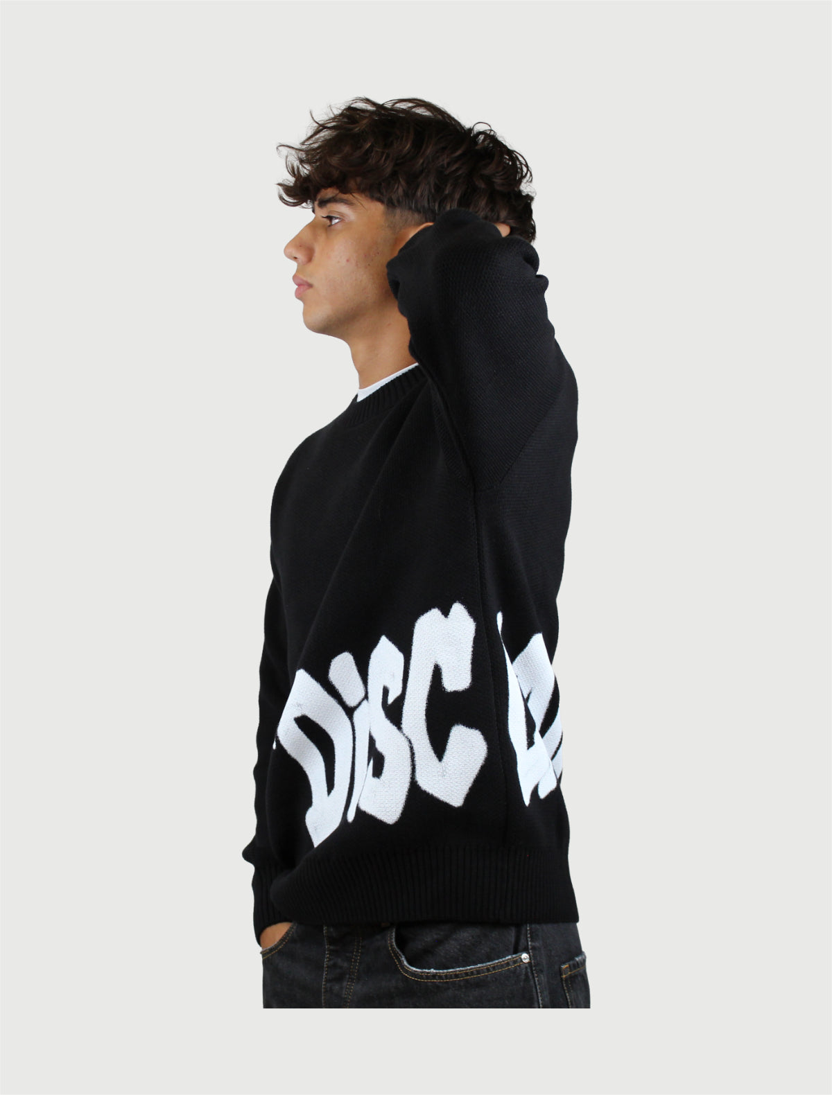 DISCLAIMER - Maglia Uomo Girocollo in Maglieria Nero-2