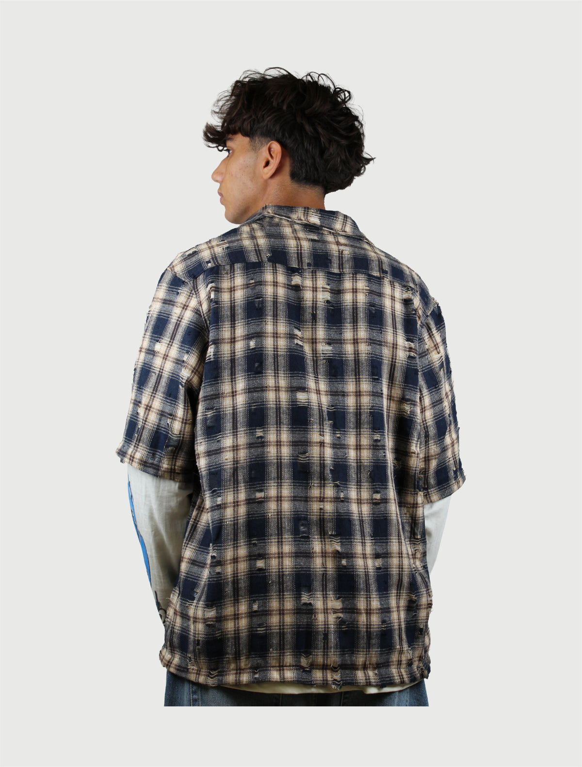 DISCLAIMER - Camicia Uomo in Flanella con Doppia Manica in Jersey Blu-2