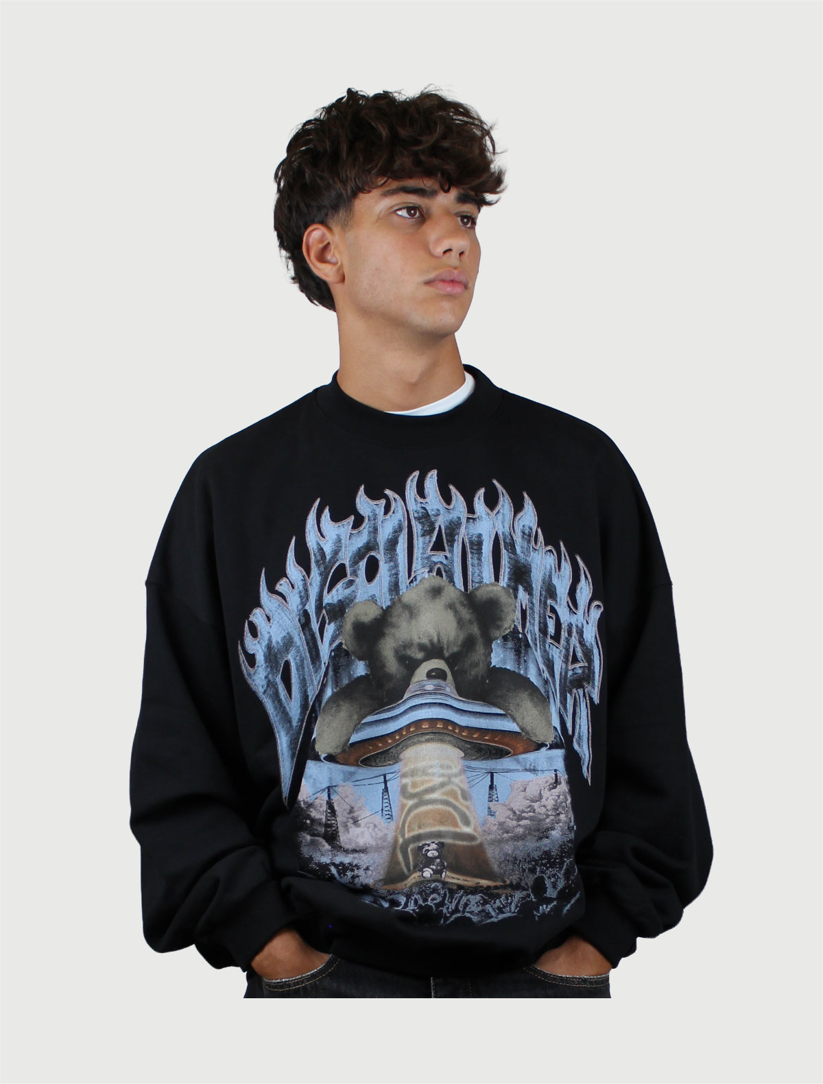 DISCLAIMER - Maglia Uomo Oversize Girocollo in Felpa Nero-2
