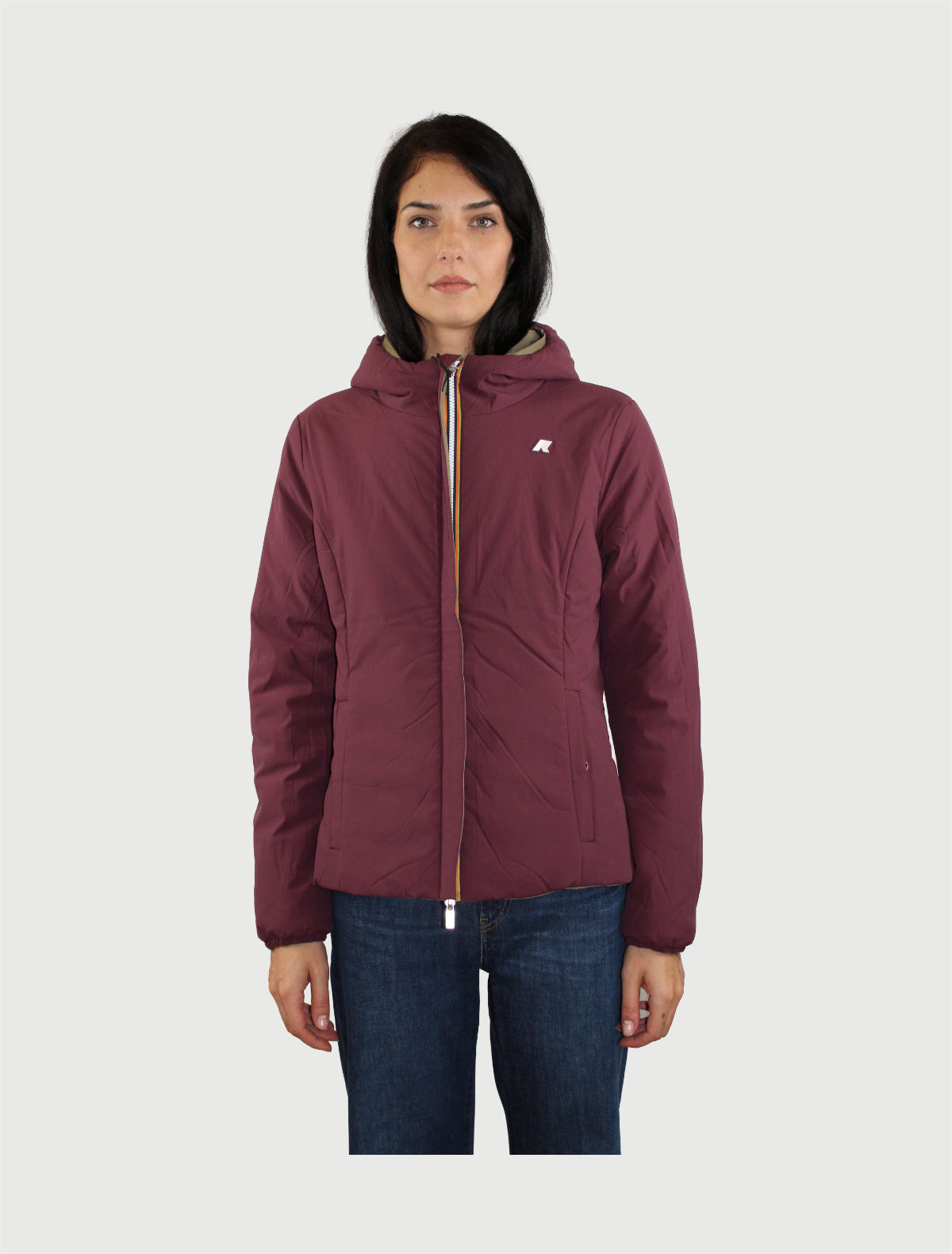 K-WAY - LILY WARM DOUBLE -   GREEN ARMY/VIOLET MAUVE WINE-3