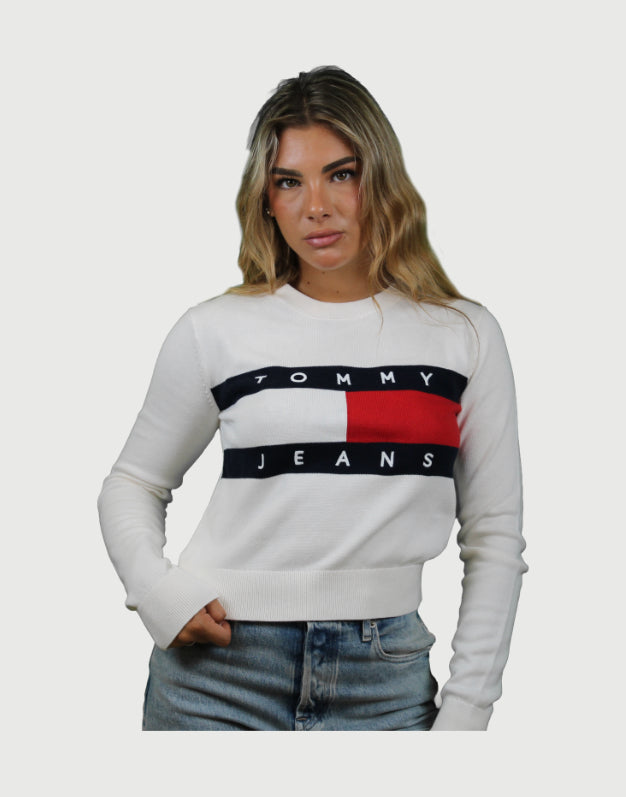 Tommy Jeans  Flag Crew Neck Sweater Ancient White-2