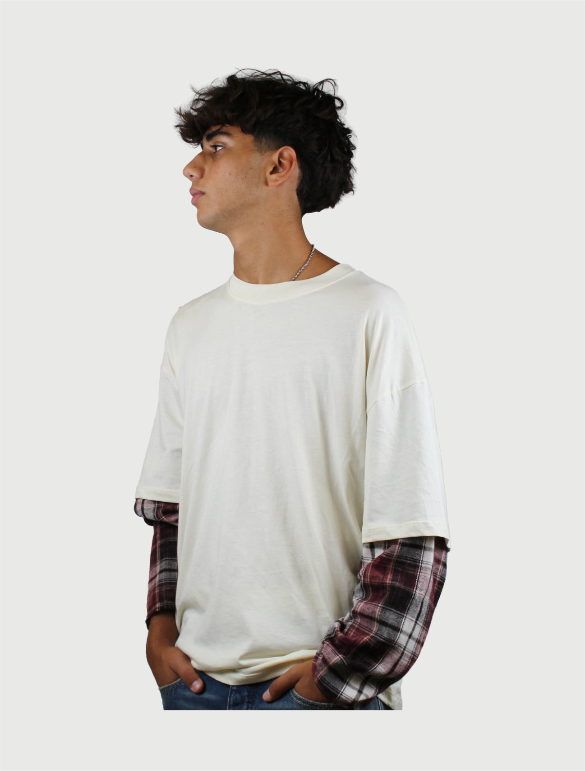 DISCLAIMER - Maglia Uomo in Jersey e Maniche in flanella - Latte-2