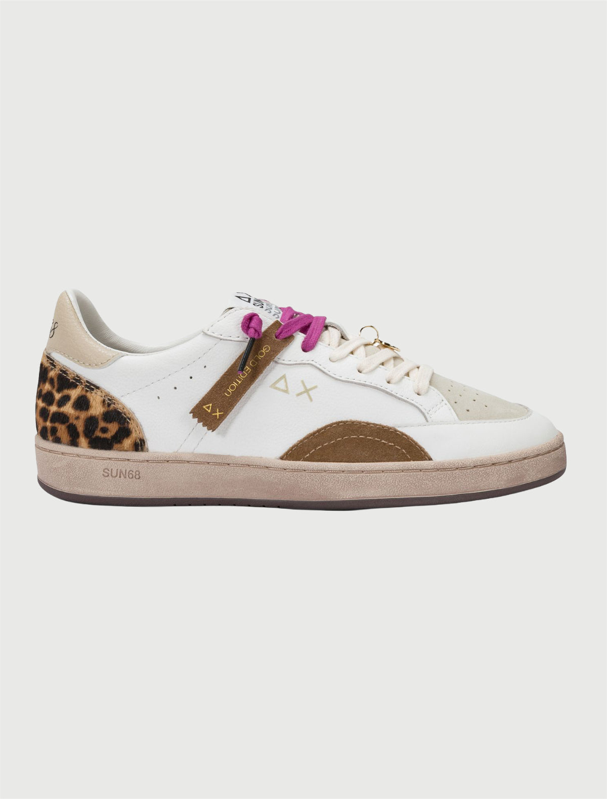 SUN68 - Sneaker Urban Street in pelle con charm biancomarrone volpe-2