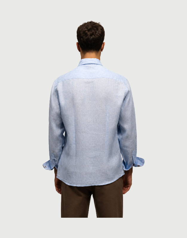 Seinse - Camicia celeste lino con motivi floreali-2