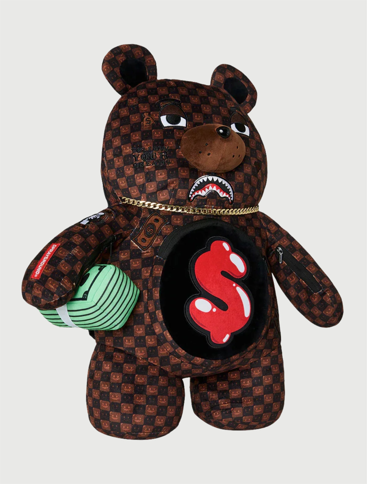 SPRAYGROUND - 910B9308NSZ SHARKS IN PARIS WTF BUBBLE BROWN CHECK MONEYBEAR BACKPACK 175-2