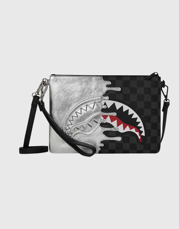 Sprayground Borsa Pochette Silver Side Drip Black Check Crossbody-1
