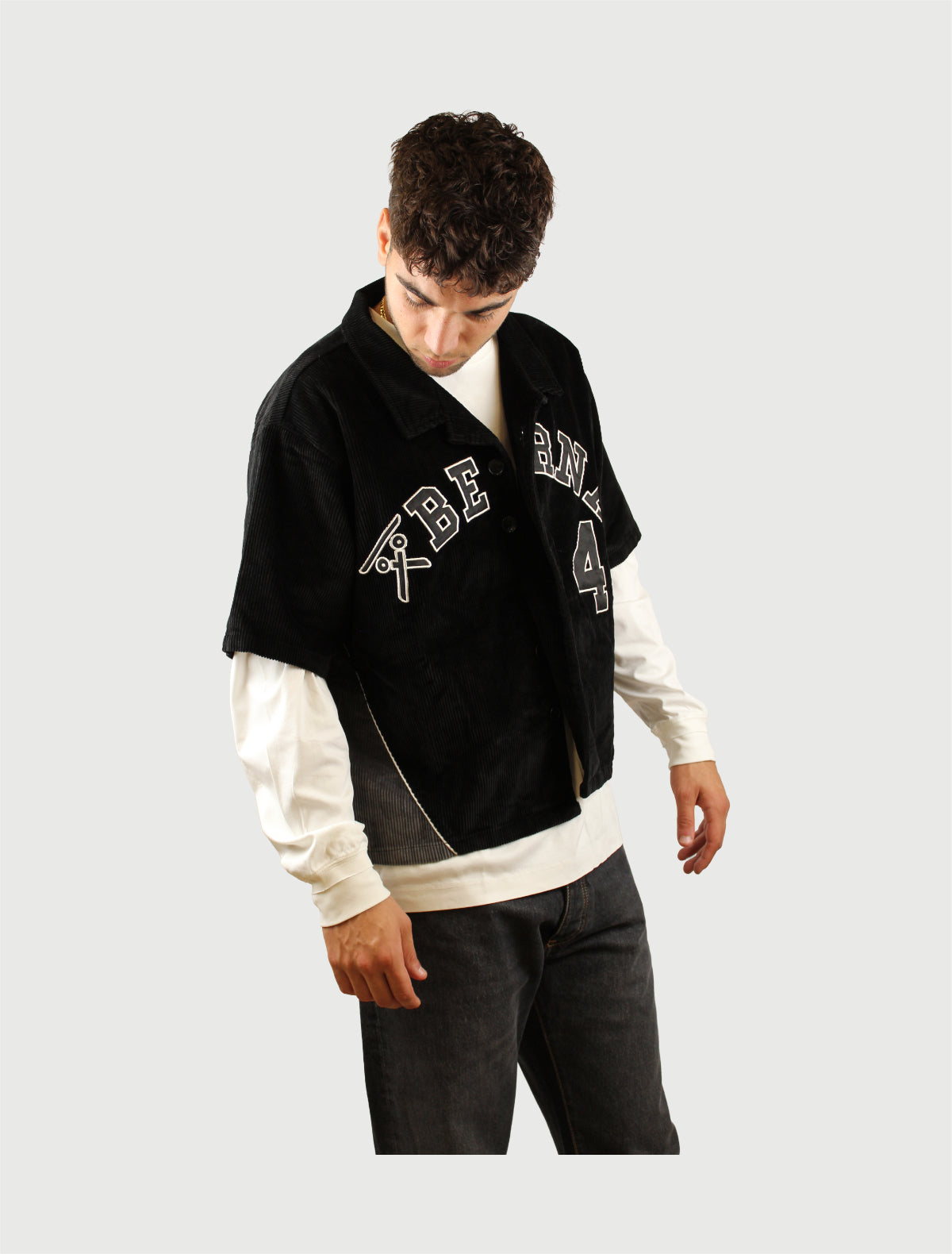 BERNA - BASEBALL SHIRT CROPPED VELLUTO NERA-2