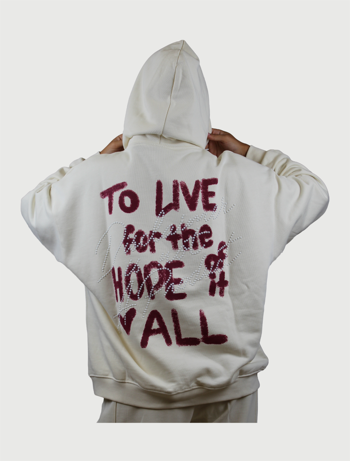 DISCLAIMER - Maglia Donna Oversize con cappuccio in felpa Latte-2