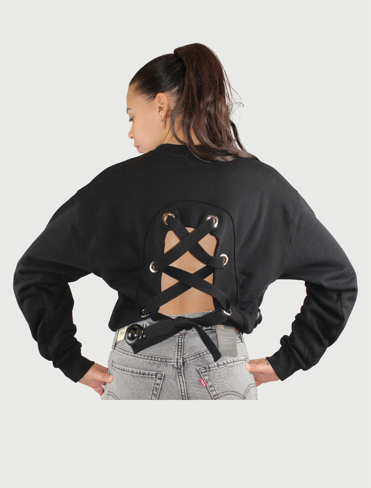 DISCLAIMER - MAGLIA DONNA GIROCOLLO IN FELPA NERO-2