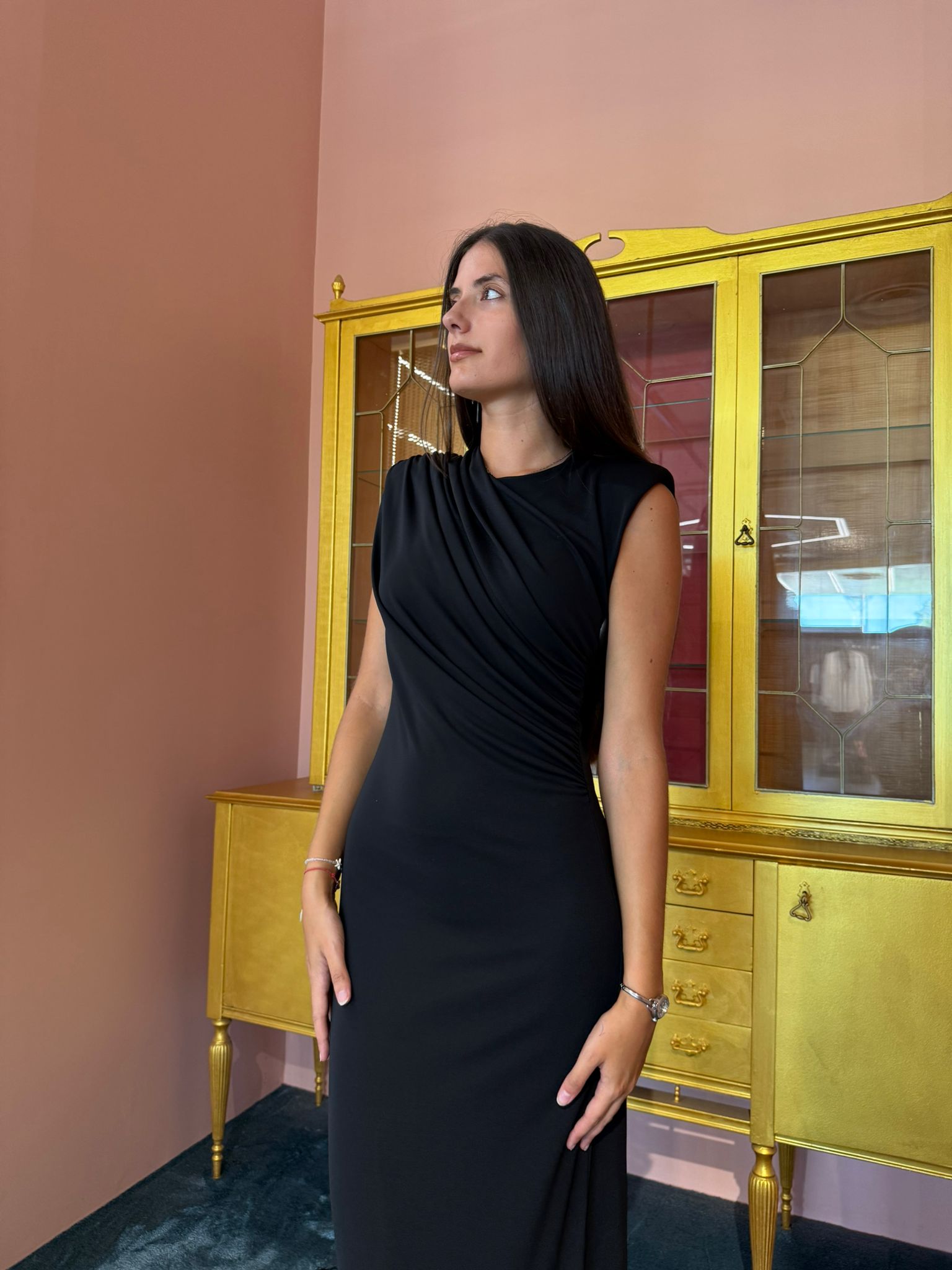 HAVEONE - Abito Lungo Smanicato Nero-3