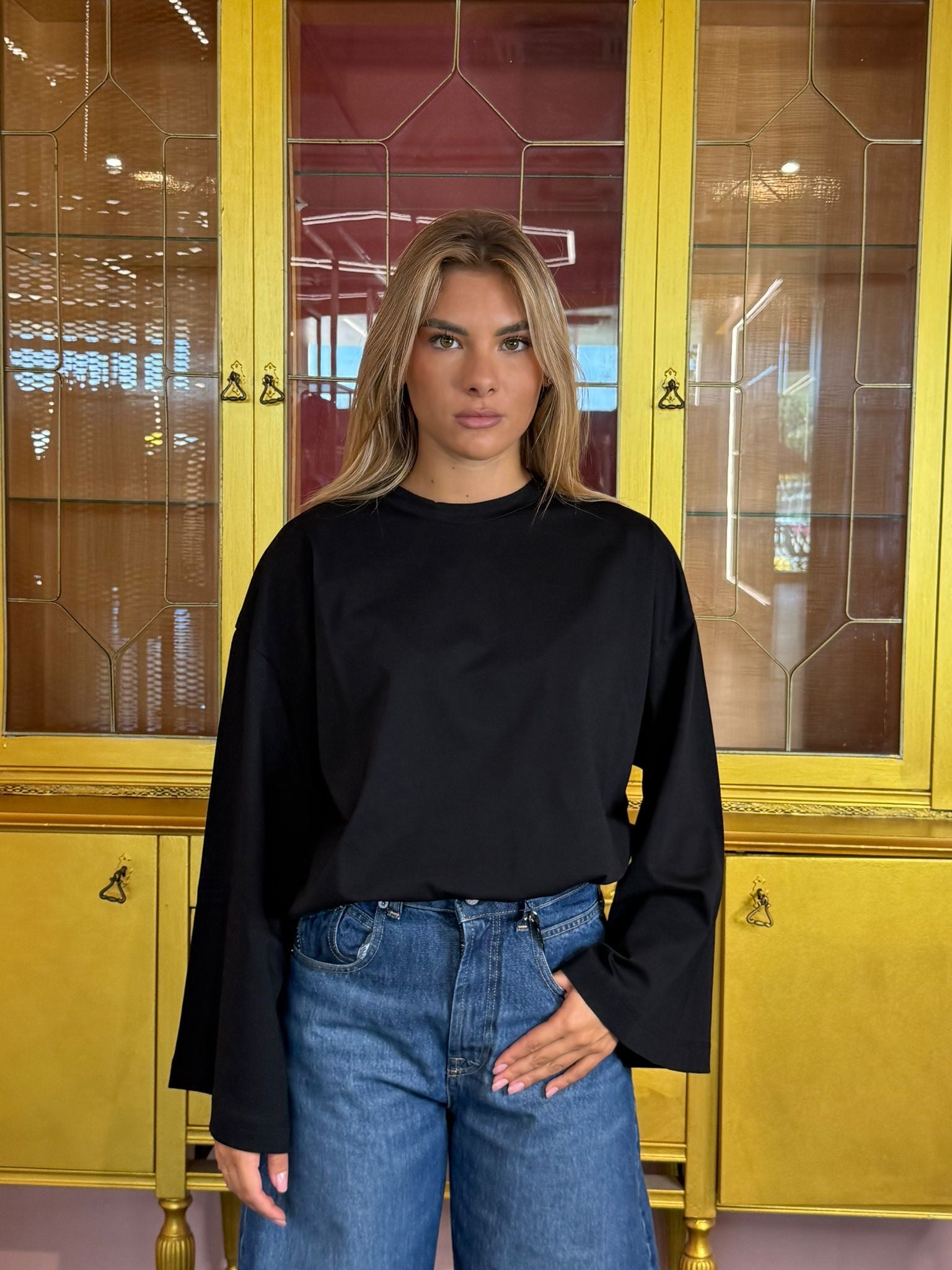 Vicolo - T-Shirt Maniche Ampie Nera-2