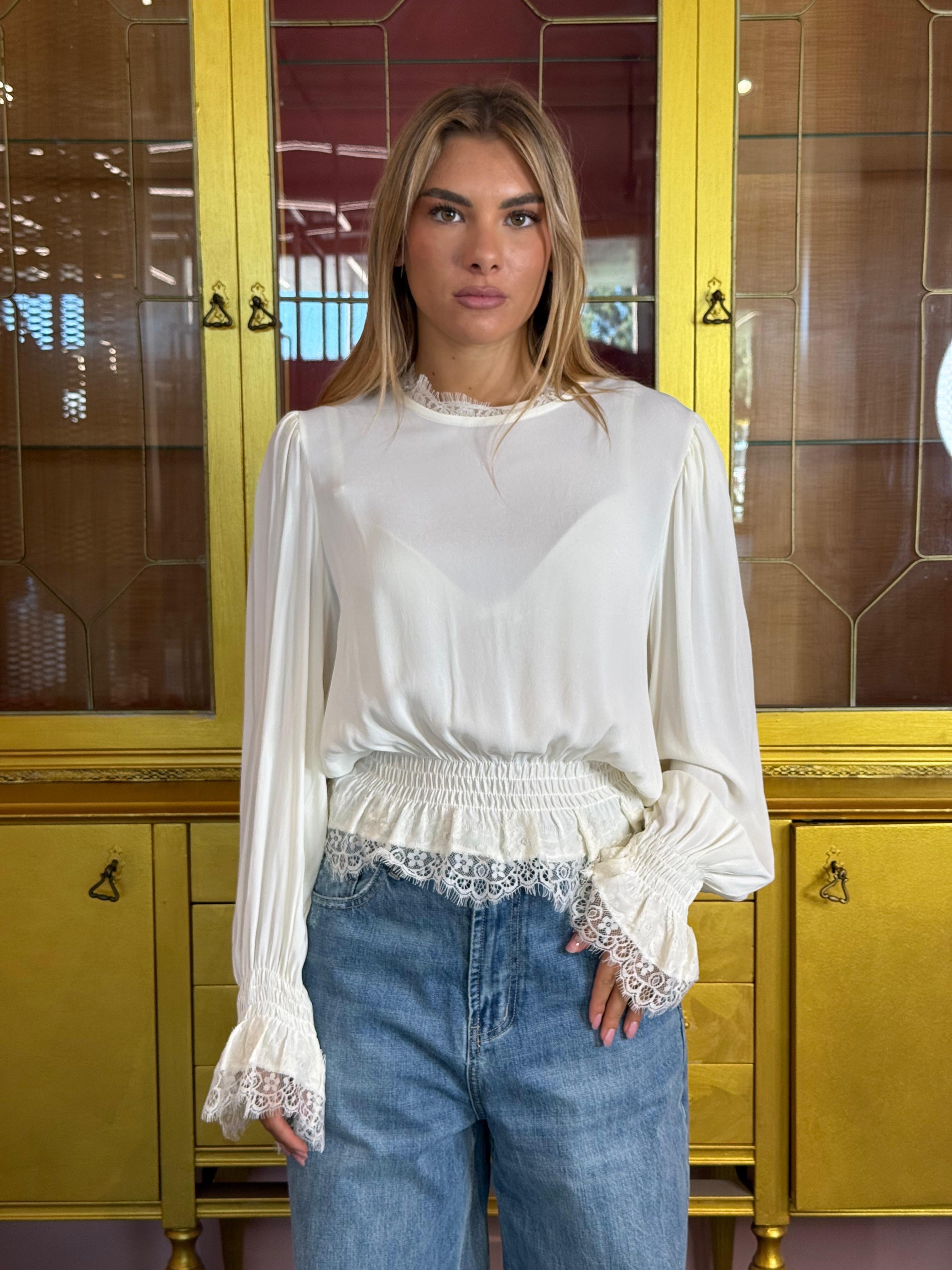 Tensione in - Camicia burro pizzo-1
