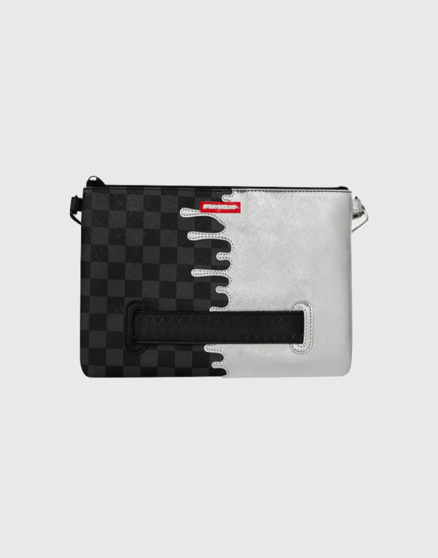 Sprayground Borsa Pochette Silver Side Drip Black Check Crossbody-3