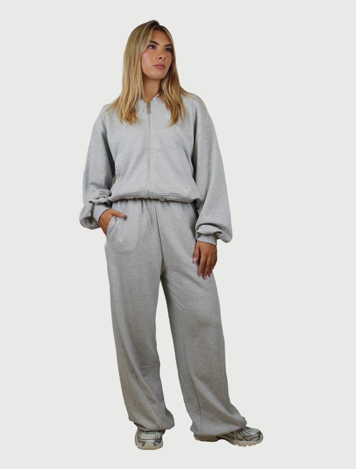 DISCLAIMER - Maglia Donna Full Zip  in felpa Grigio Chiaro Melange-3