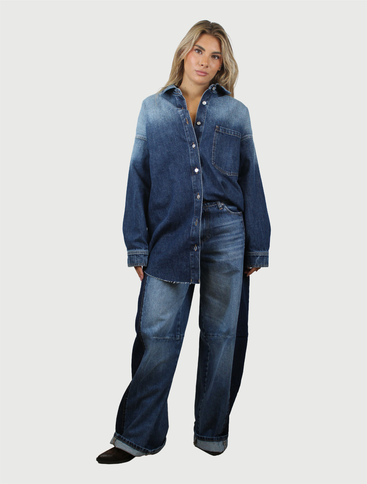 VICOLO - GIACCA LINA DENIM BLU-3