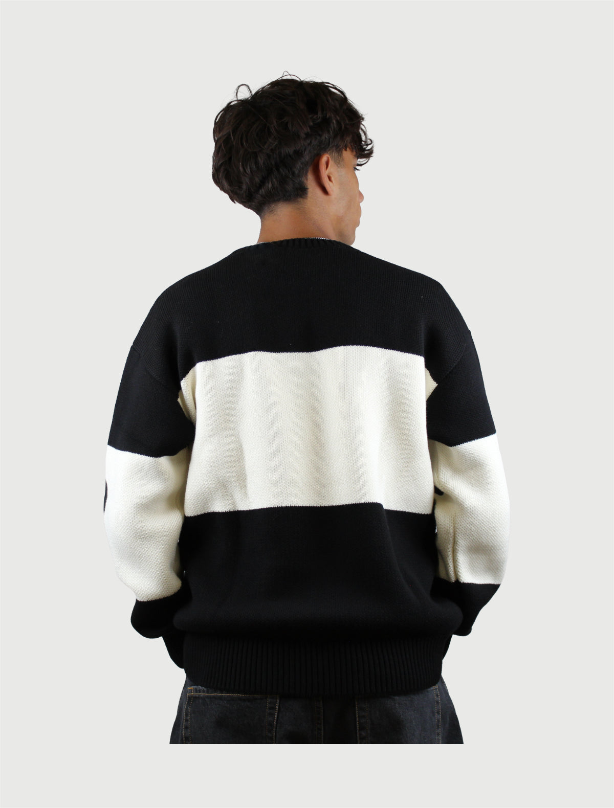 DISCLAIMER - Maglia Uomo Girocollo in Maglieria Nero e Latte-3