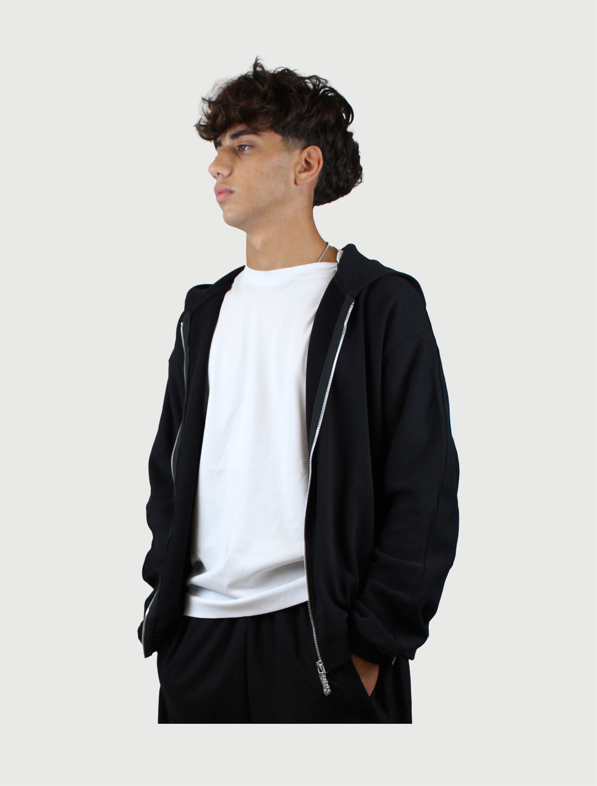 DISCLAIMER - Maglia Uomo Full Zip con Cappuccio in Felpa Nero-3