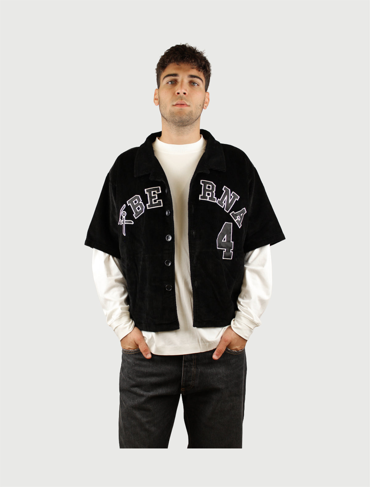 BERNA - BASEBALL SHIRT CROPPED VELLUTO NERA-1