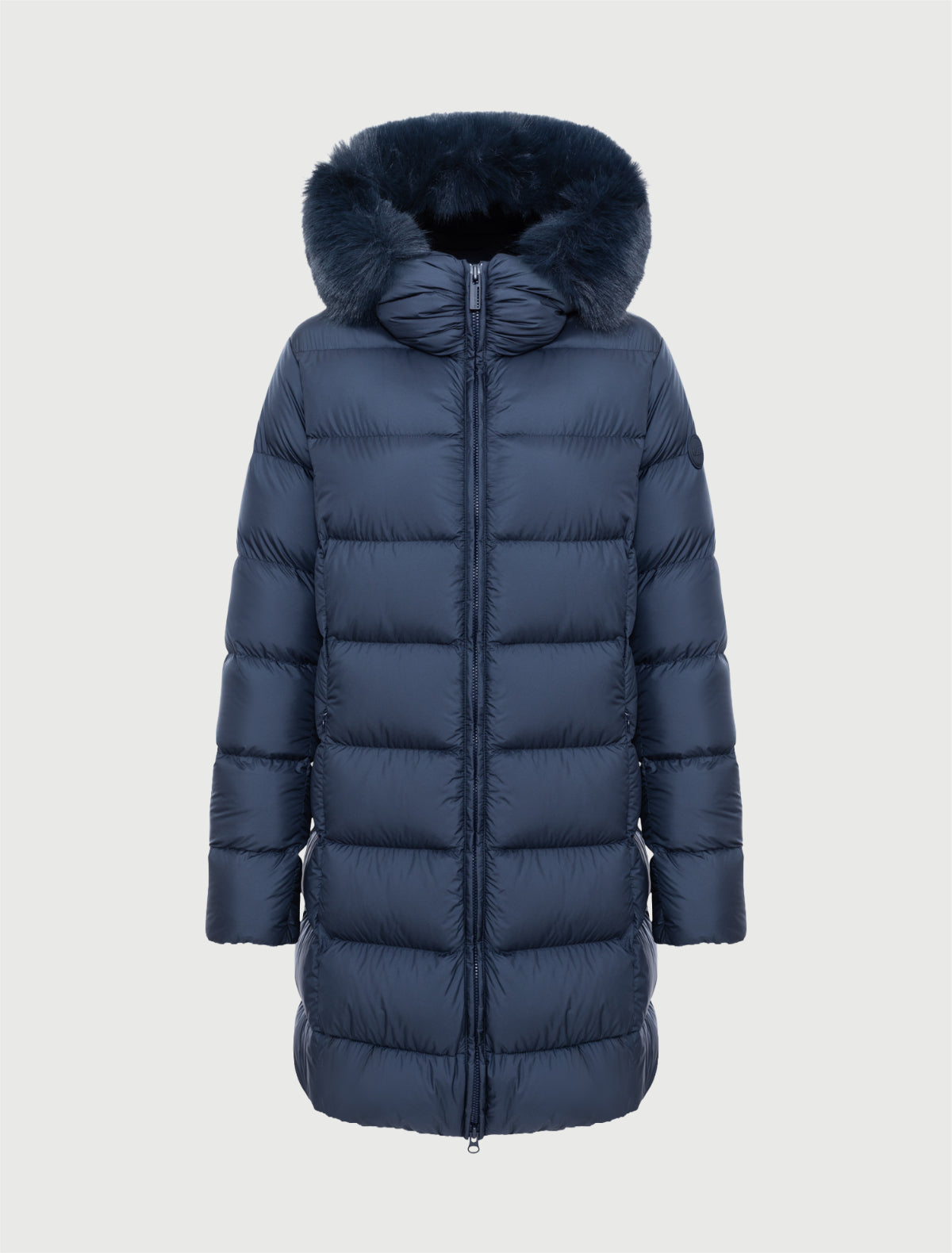 COLMAR - Piumino Blu Navy opaco a trapezio con pelliccia-3