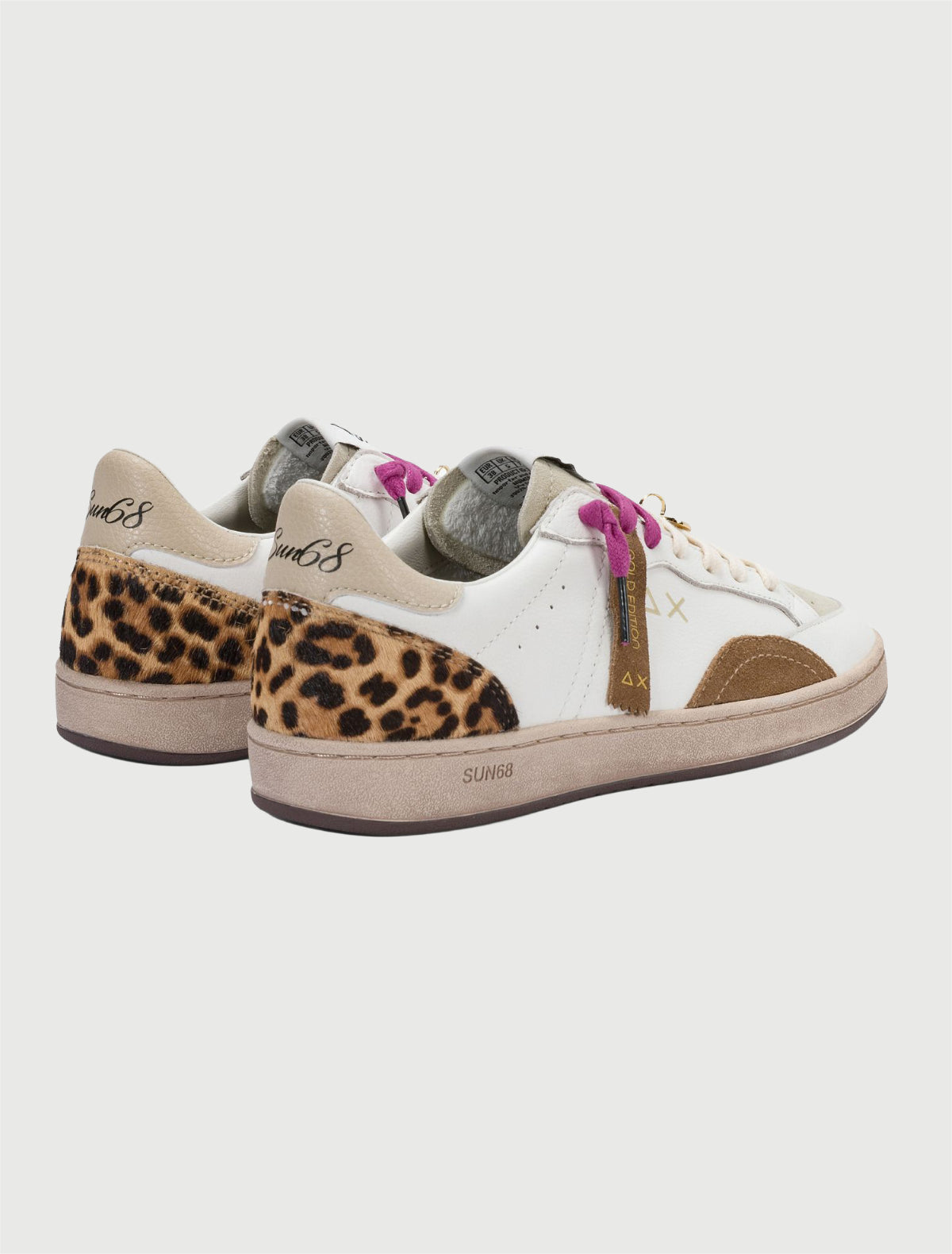 SUN68 - Sneaker Urban Street in pelle con charm biancomarrone volpe-3